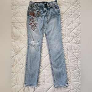 Miss Me Light Wash Embroidered Distressed Skinny Jeans